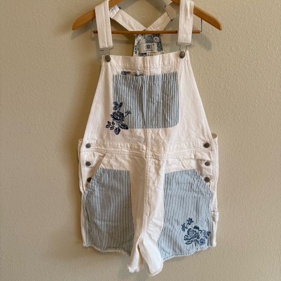 Lucky Brand Pants - Lucky Brand White and Blue Striped Embroidered Jumpsuit Size L